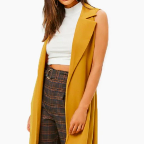 Forever 21 Gold/Mustard Long Sleeveless Jacket Vest - Picture 1 of 5